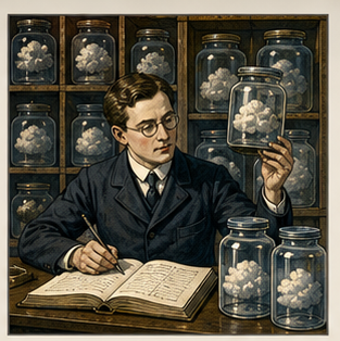 Clerk cataloguing cloud specimen jars