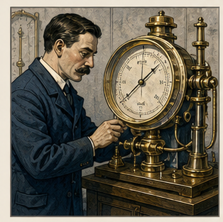 Technician calibrating a brass barometer