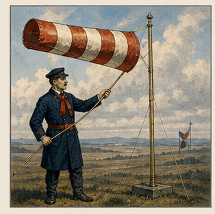 Windsock marshal in an open field