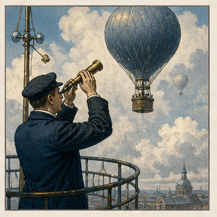 Balloon observer on a rooftop platform