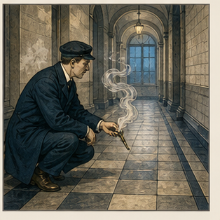 Investigator tracing a corridor draft